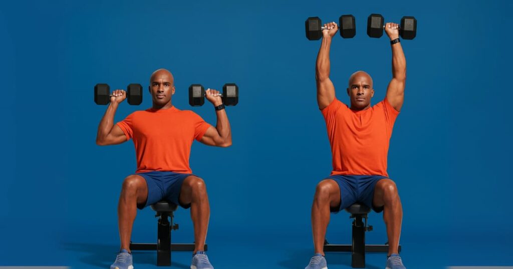 Beginner performing a complete dumbbell shoulder workout including presses, raises, and shrugs with proper form. Full routine to build shoulder strength and mobility safely at home or gym.