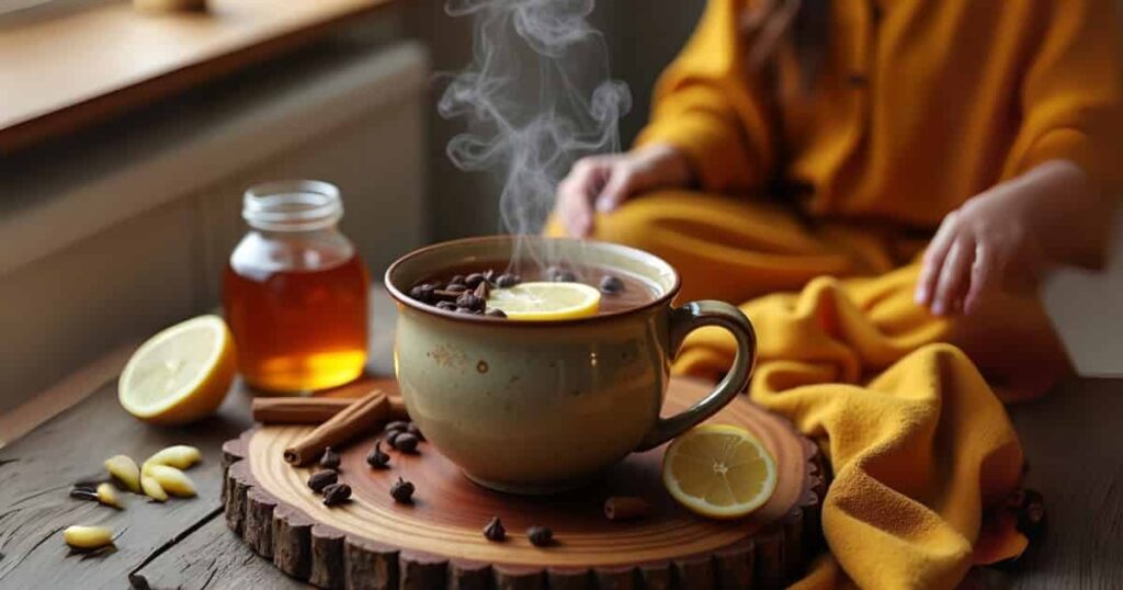 Steaming Cup of Clove Tea - Natural Soothing Remedy for Cold & Cough Relief
