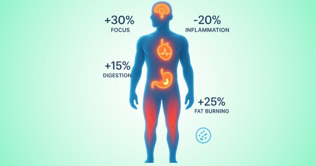 Scientific benefits of on brain, heart, metabolism and digestion visualized