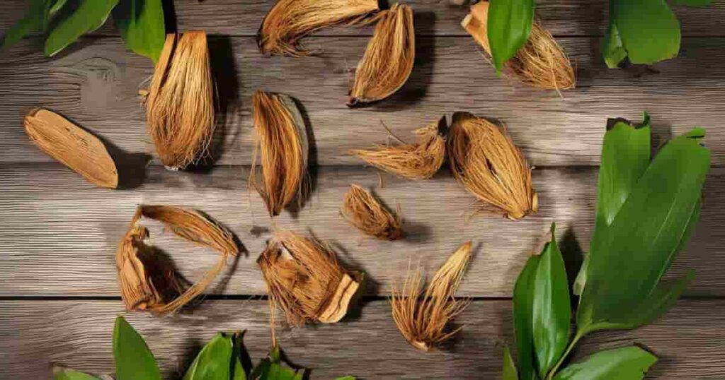 Close-up of a natural coconut husk highlighting its coarse, fibrous texture and versatile eco-friendly uses in sustainable products and composting.