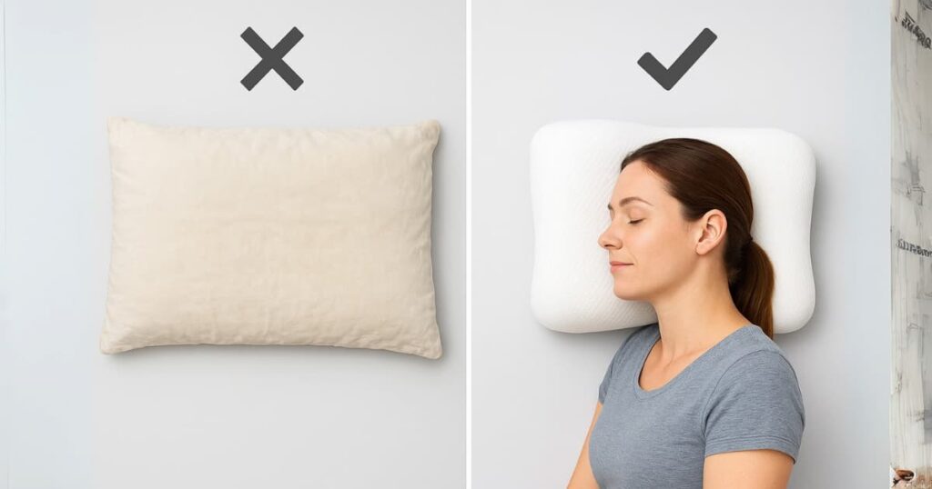 Comparison of an ergonomic cervical pillow versus a flat pillow | Choose the right support for side sleeping.