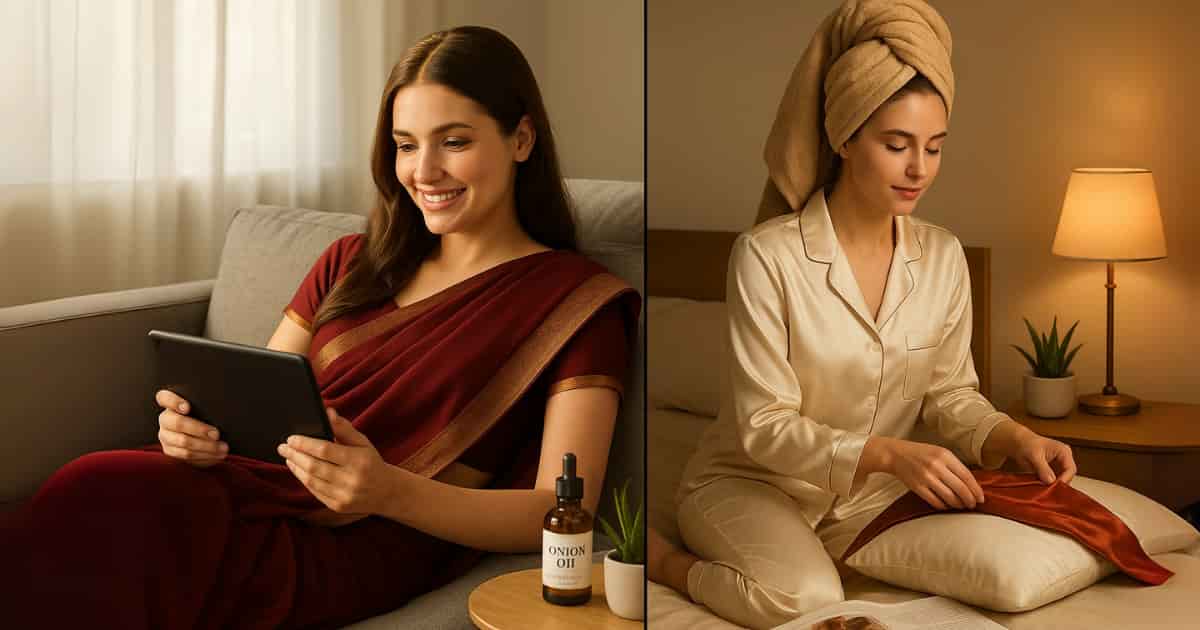 Two ways to use onion hair oil: daytime treatment while relaxing or overnight deep conditioning for stronger hair