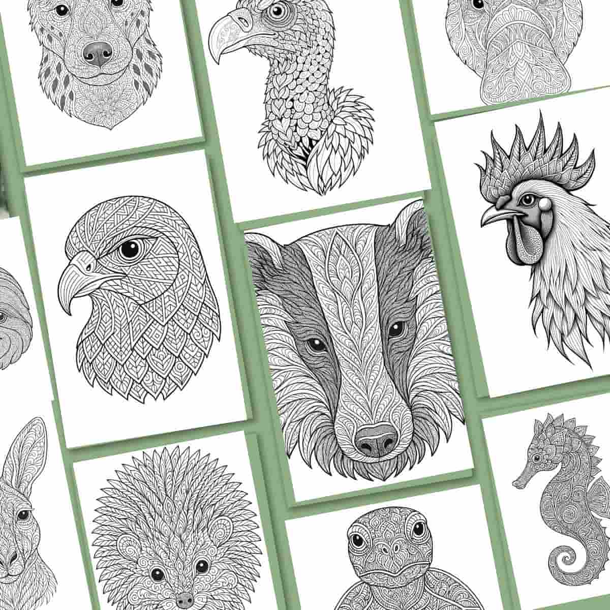 Adult coloring using colored pencils and gel pens on mandala animal designs