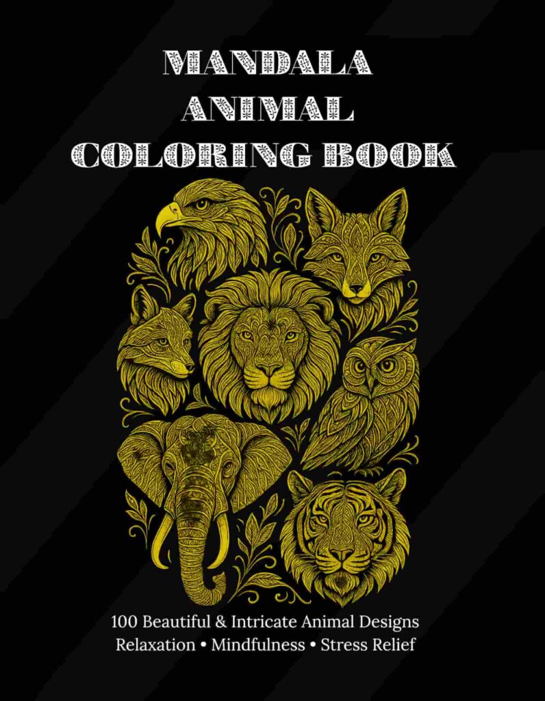 Animal mandala coloring pages for adults featuring detailed wildlife designs