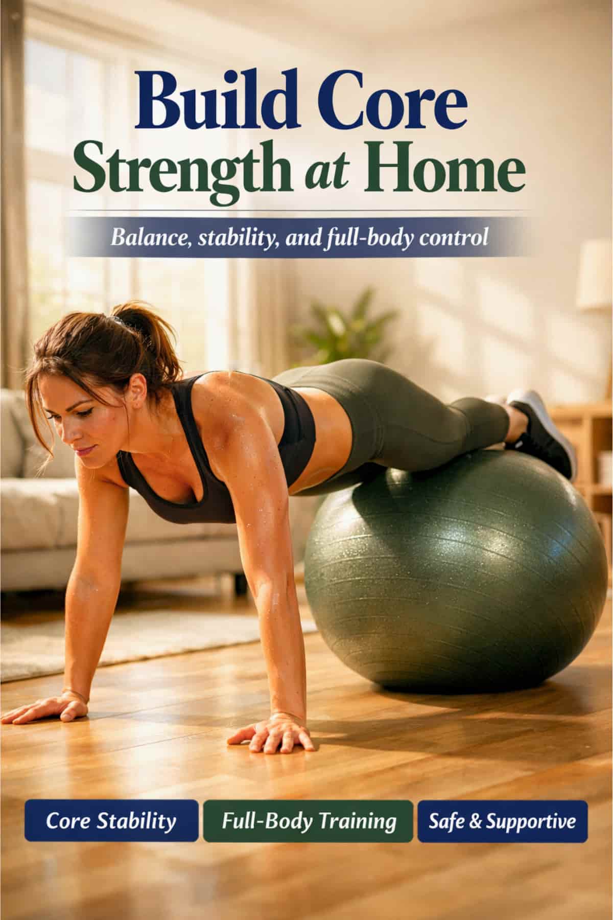 Stability ball for home workout improving core strength balance and flexibility with full body training