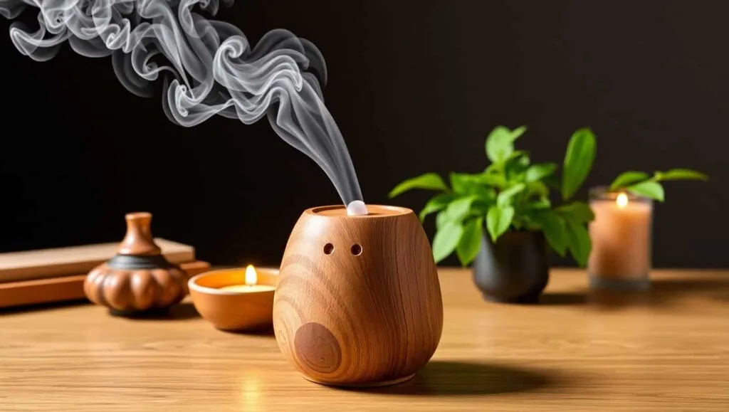 Camphor being burned in a traditional Kapoor Dani for spiritual rituals and home remedies