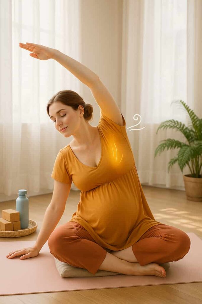 woman in practicing Seated Side Stretch to relieve tension and improve posture during