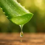 Close-up of a freshly cut aloe vera leaf oozing natural gel, highlighting its skincare benefits. Pure and organic.