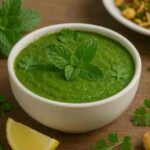a bowl of fresh pudina chutney on the table