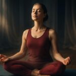 Meditator breathing deeply with closed eyes, golden light at forehead signaling Third Eye focus