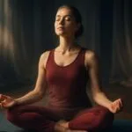 Meditator breathing deeply with closed eyes, golden light at forehead signaling Third Eye focus